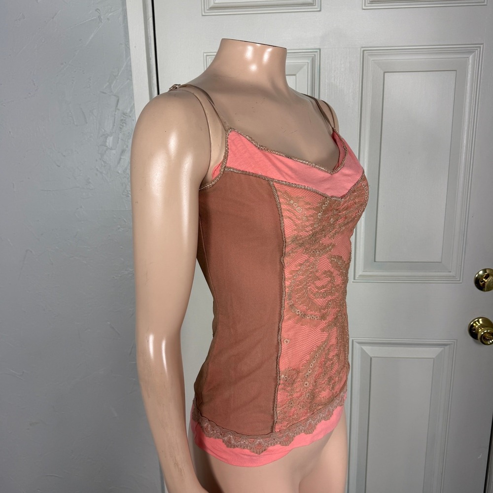 Vintage y2K bebe Women's Top M Tank Shirt Lace Party Sleeveless Mesh USA D4-15 - Picture 5 of 6